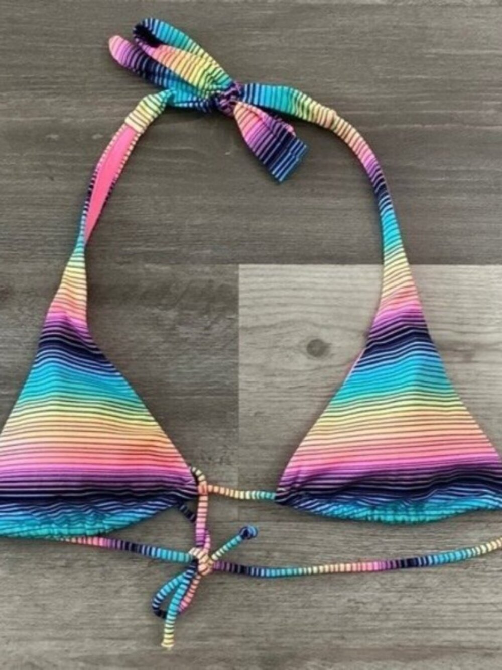 Victoria's Secret Swim Bikini Triangle Top Pink Multi Color Stripe Cruise Small